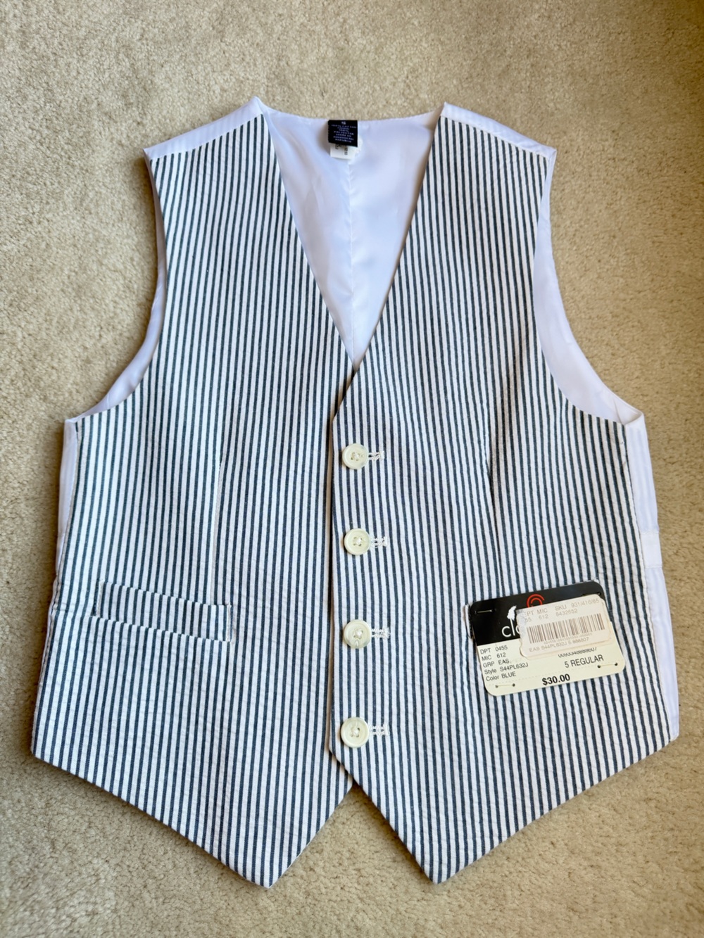 NEW Class Club Striped Suit Vest Blue White Kids Size 5